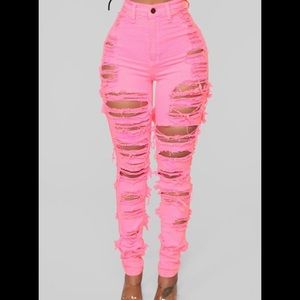 Pink high waisted ripped jeans